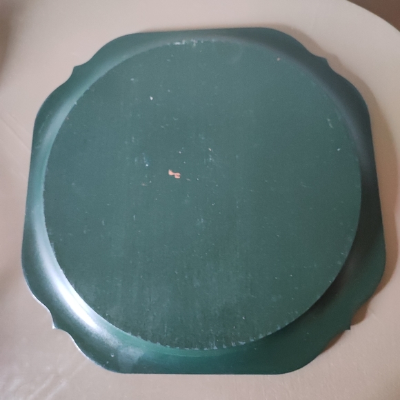 Plaid Tole Hand Painted Signed Wood Charger and Glass Plate Christmas Platter EU - Picture 4 of 6